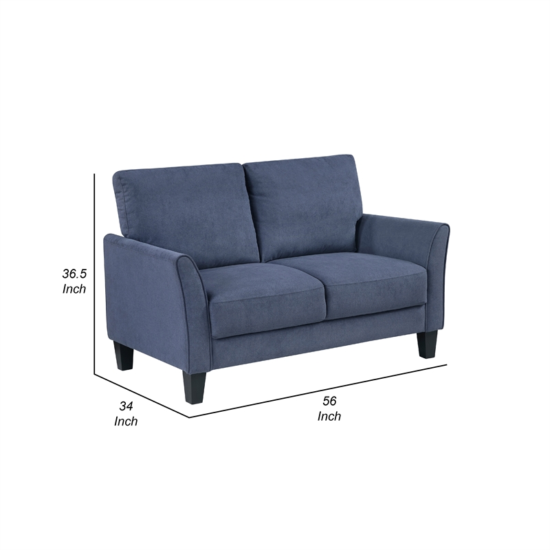 Xumo Loveseat- Blue Fabric- 56 Inch- Black Tapered Wood Legs