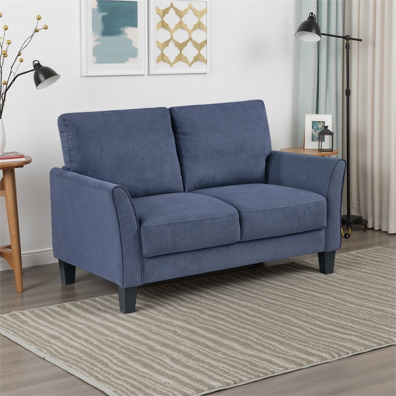 Xumo Loveseat- Blue Fabric- 56 Inch- Black Tapered Wood Legs