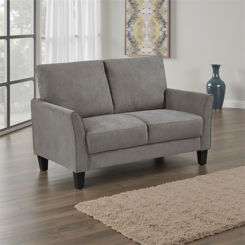 Xumo Loveseat- Taupe Gray Fabric- 56 Inch- Black Tapered Wood Legs