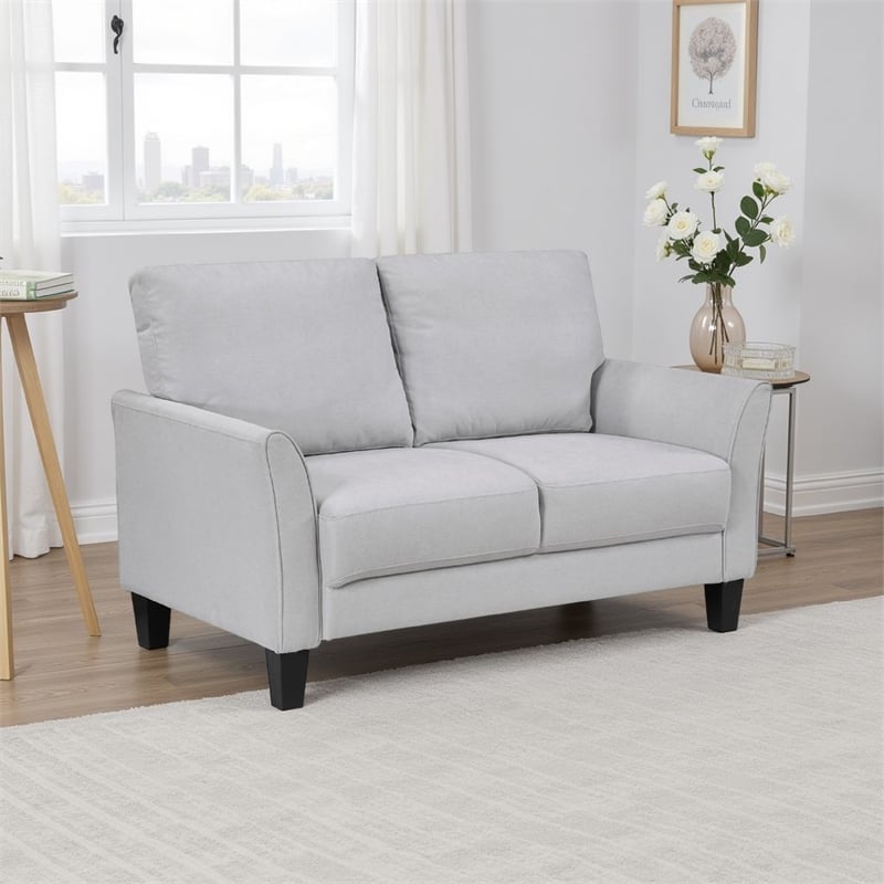 Xumo Loveseat- Light Gray Fabric- 56 Inch- Black Tapered Wood Legs