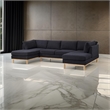 Hle 124 Inch Wide Sectional Sofa Double Chaise- U Shape- Black Sherpa- Wood