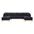 Hle 124 Inch Wide Sectional Sofa Double Chaise- U Shape- Black Sherpa- Wood