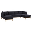 Hle 124 Inch Wide Sectional Sofa Double Chaise- U Shape- Black Sherpa- Wood
