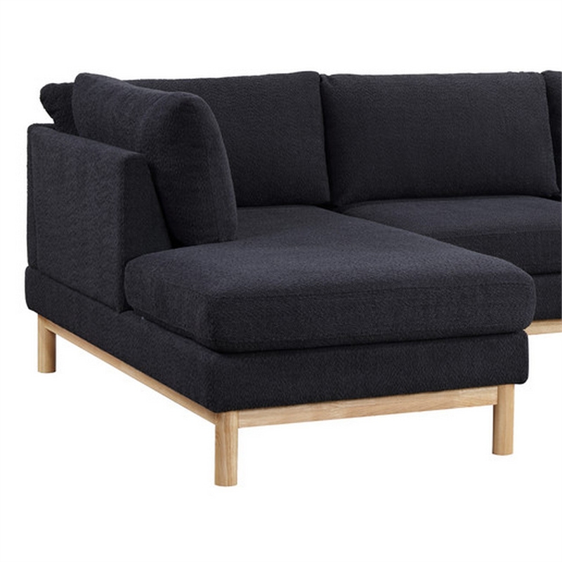 Hle 124 Inch Wide Sectional Sofa Double Chaise- U Shape- Black Sherpa- Wood