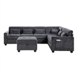 Reyna Sectional Sofa- Ottoman- Adjustable Back- Gray Chenille 115 Inch