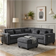 Reyna Sectional Sofa- Ottoman- Adjustable Back- Gray Chenille 115 Inch