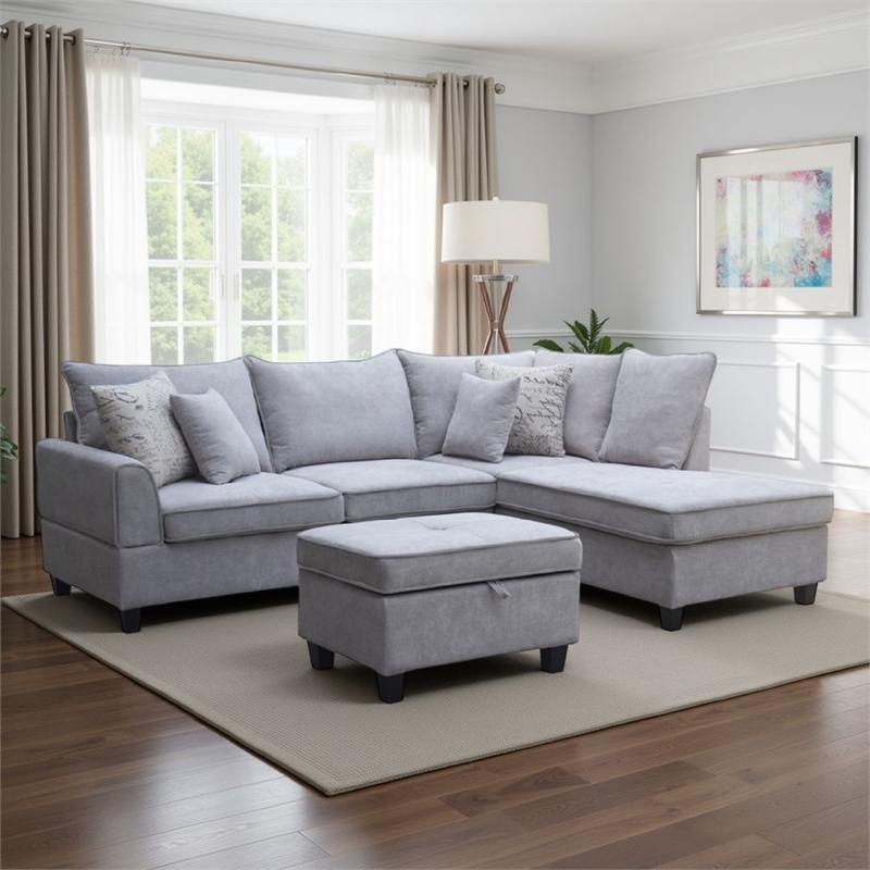 Nami Sleeper Sectional with Storage Chaise- Gray Flannel- 91 Inch