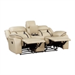 Millie 76 Inch Manual Dual Recliner Loveseat- Cupholder- Beige Faux Leather