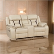 Millie 76 Inch Manual Dual Recliner Loveseat- Cupholder- Beige Faux Leather