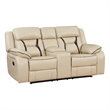 Millie 76 Inch Manual Dual Recliner Loveseat- Cupholder- Beige Faux Leather