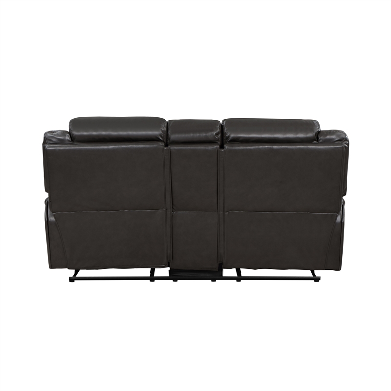 Millie 76 Inch Manual Dual Recliner Loveseat- Cupholders- Gray Faux Leather
