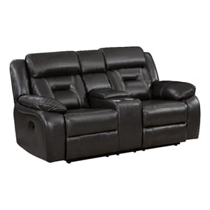 Millie 76 Inch Manual Dual Recliner Loveseat- Cupholders- Gray Faux Leather