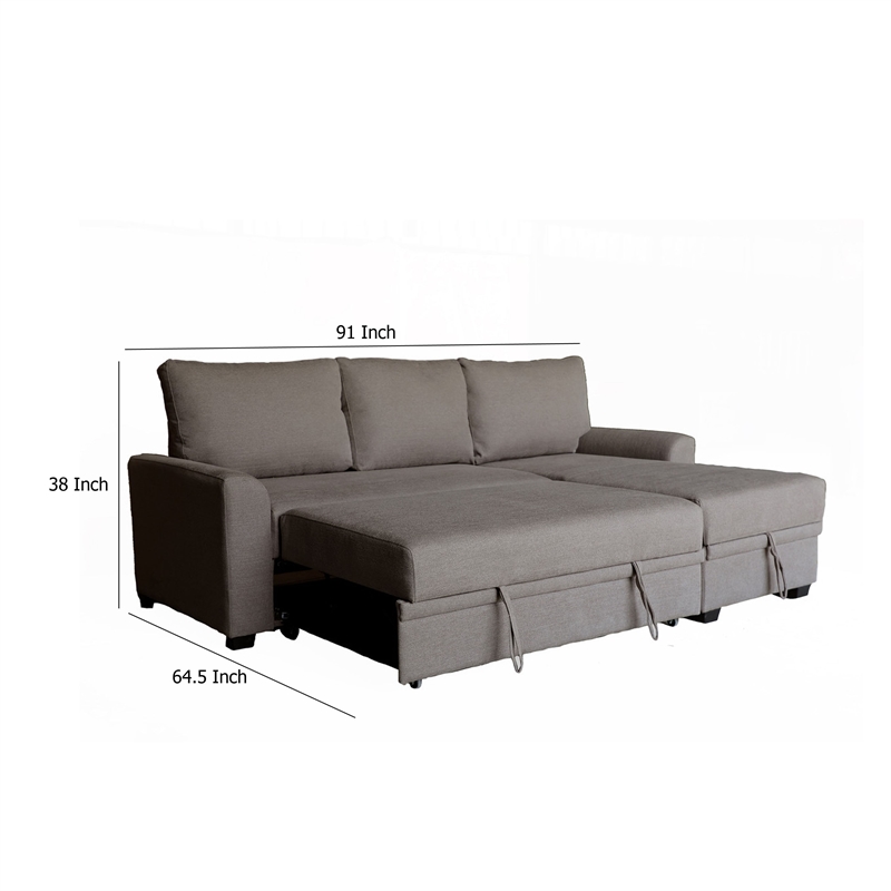 Nami Sleeper Sectional with Storage Chaise- Brown Flannel- 91 Inch