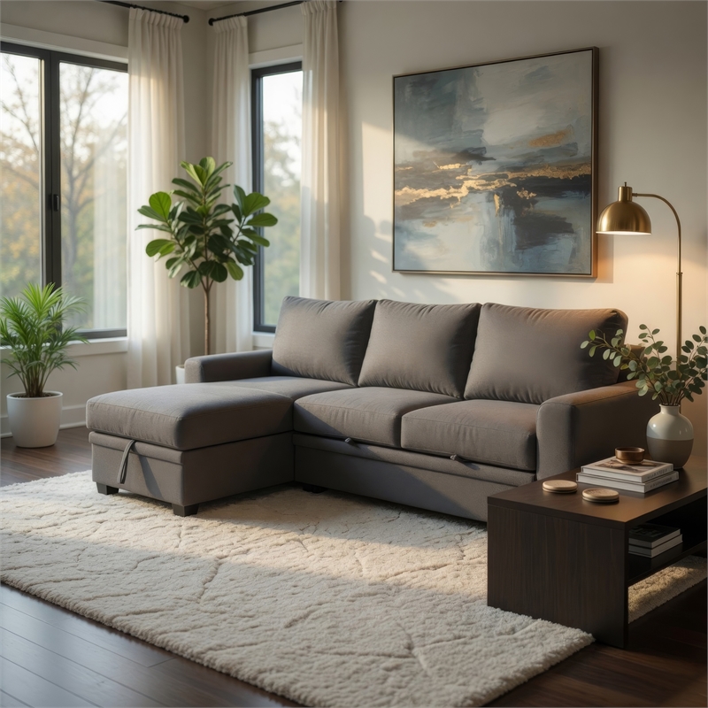 Nami Sleeper Sectional with Storage Chaise- Gray Flannel- 91 Inch