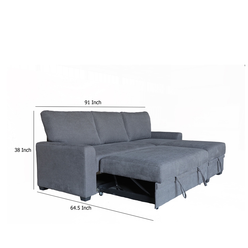 Nami Sleeper Sectional with Storage Chaise- Gray Flannel- 91 Inch