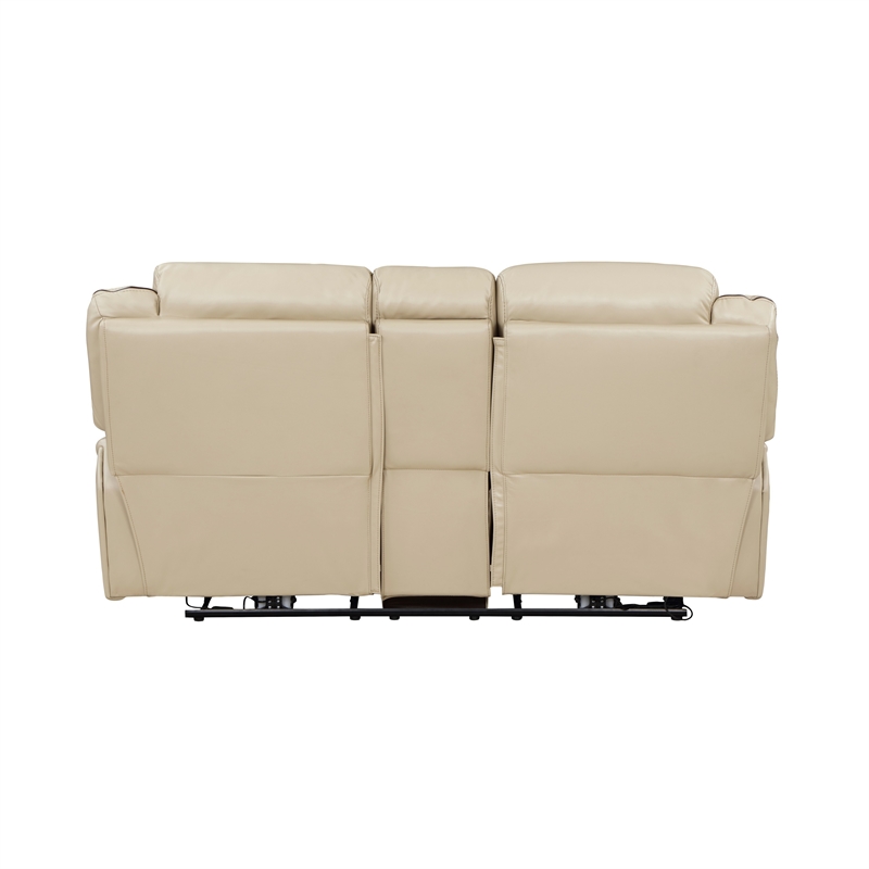 Millie 76 Inch Power Dual Recliner Loveseat- Cupholders- Beige Faux Leather