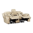Millie 76 Inch Power Dual Recliner Loveseat- Cupholders- Beige Faux Leather