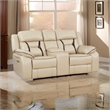 Millie 76 Inch Power Dual Recliner Loveseat- Cupholders- Beige Faux Leather