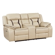 Millie 76 Inch Power Dual Recliner Loveseat- Cupholders- Beige Faux Leather