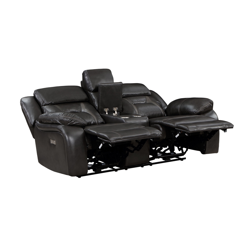 Millie 76 Inch Power Dual Recliner Loveseat- Cupholders- Gray Faux Leather