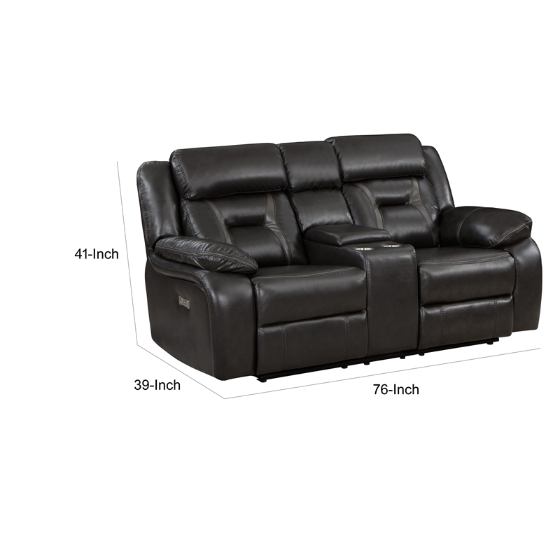 Millie 76 Inch Power Dual Recliner Loveseat- Cupholders- Gray Faux Leather