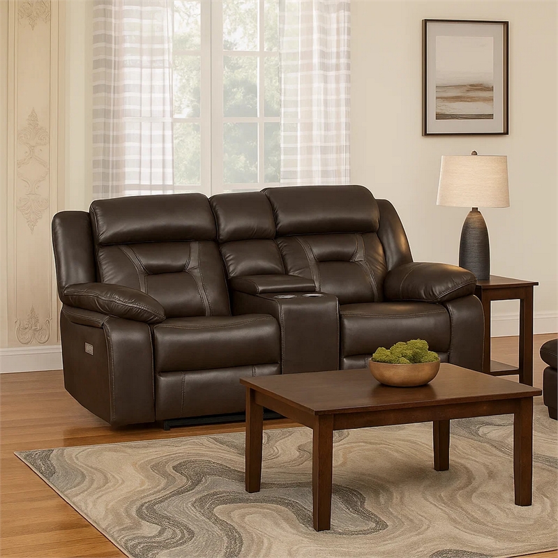 Millie 76 Inch Power Dual Recliner Loveseat- Cupholders- Gray Faux Leather