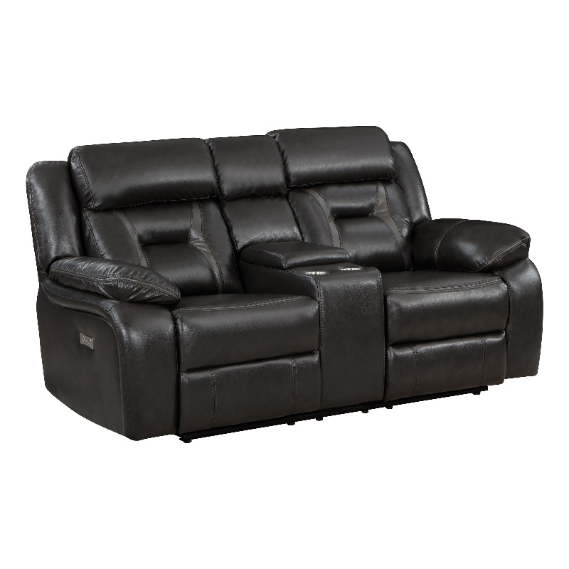 Millie 76 Inch Power Dual Recliner Loveseat- Cupholders- Gray Faux Leather