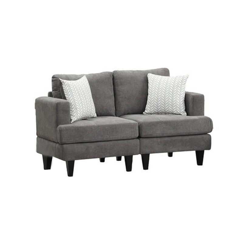 Lae 2 Piece Sofa and Loveseat Set- 4 Throw Pillows- Tufted- Gray Chenille