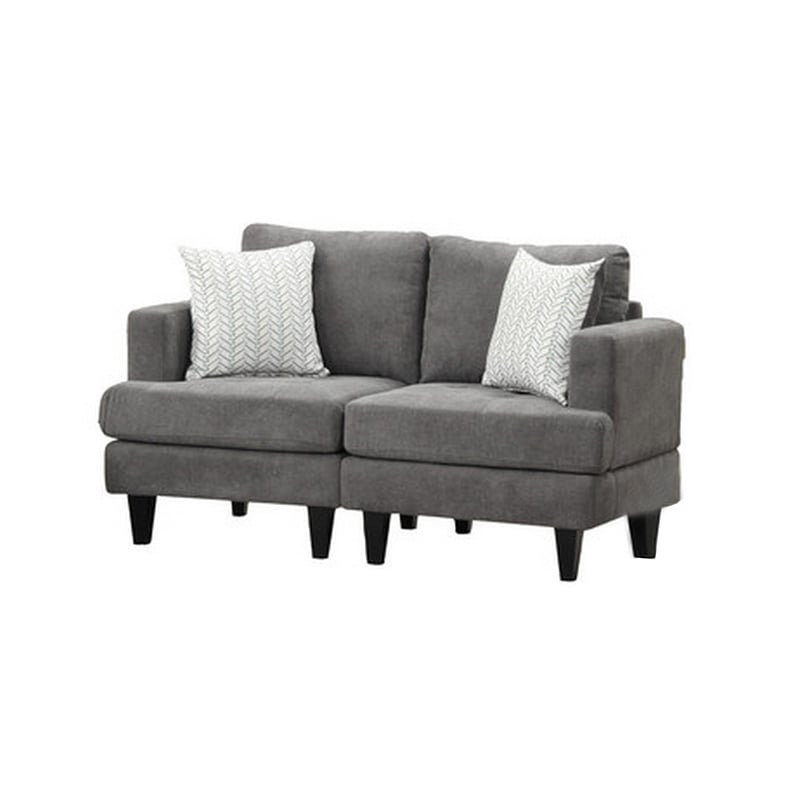 Lae 2 Piece Sofa and Loveseat Set- 4 Throw Pillows- Tufted- Gray Chenille