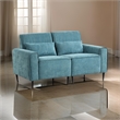 Tiu 62 Inch Loveseat with 2 Lumbar Pillows- Blue Chenille- Solid Wood
