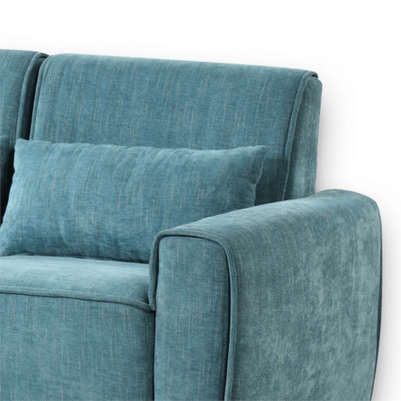 Tiu 62 Inch Loveseat with 2 Lumbar Pillows- Blue Chenille- Solid Wood