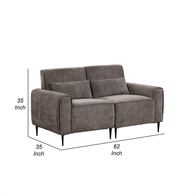 Tiu 62 Inch Loveseat with 2 Lumbar Pillows- Gray Chenille- Solid Wood