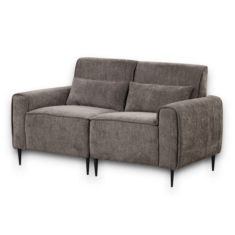 Tiu 62 Inch Loveseat with 2 Lumbar Pillows- Gray Chenille- Solid Wood