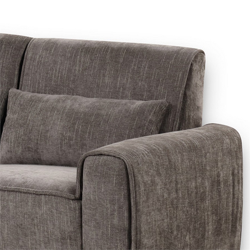 Tiu 62 Inch Loveseat with 2 Lumbar Pillows- Gray Chenille- Solid Wood