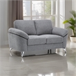 Nel 64 Inch Loveseat with Soft Gray Linen- Chrome Metal Legs- Solid Wood