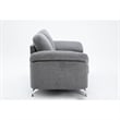 Nel 64 Inch Loveseat with Soft Gray Linen- Chrome Metal Legs- Solid Wood