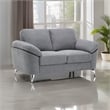 Nel 64 Inch Loveseat with Soft Gray Linen- Chrome Metal Legs- Solid Wood