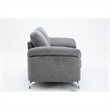 Nel 64 Inch Loveseat with Soft Gray Linen- Chrome Metal Legs- Solid Wood
