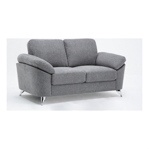 Nel 64 Inch Loveseat with Soft Gray Linen- Chrome Metal Legs- Solid Wood