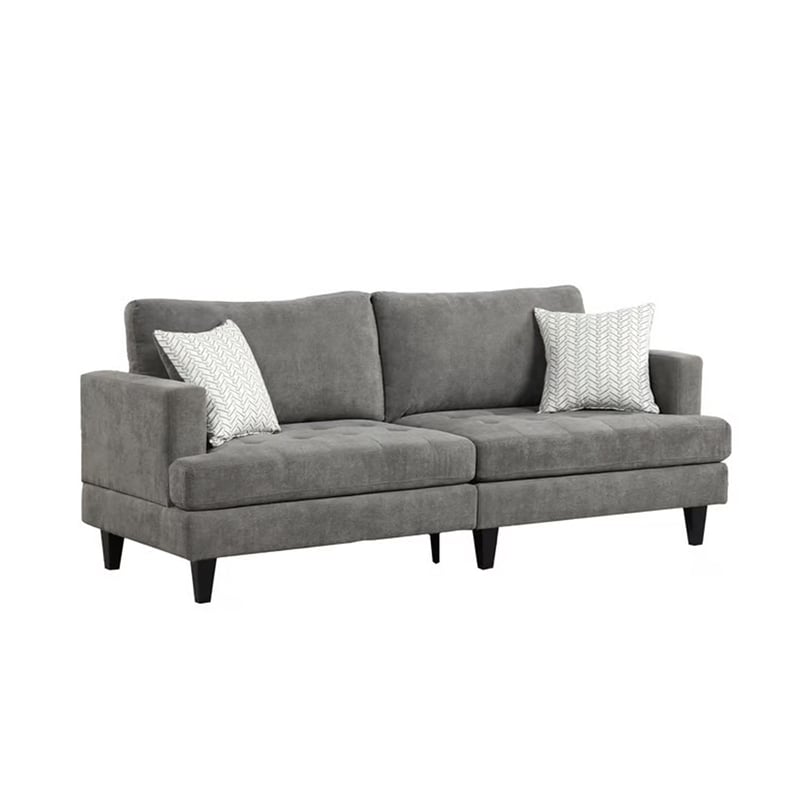 Lae 3 Piece Living Room Sofa- Loveseat- Chair Set- 5 Pillows- Gray Chenille
