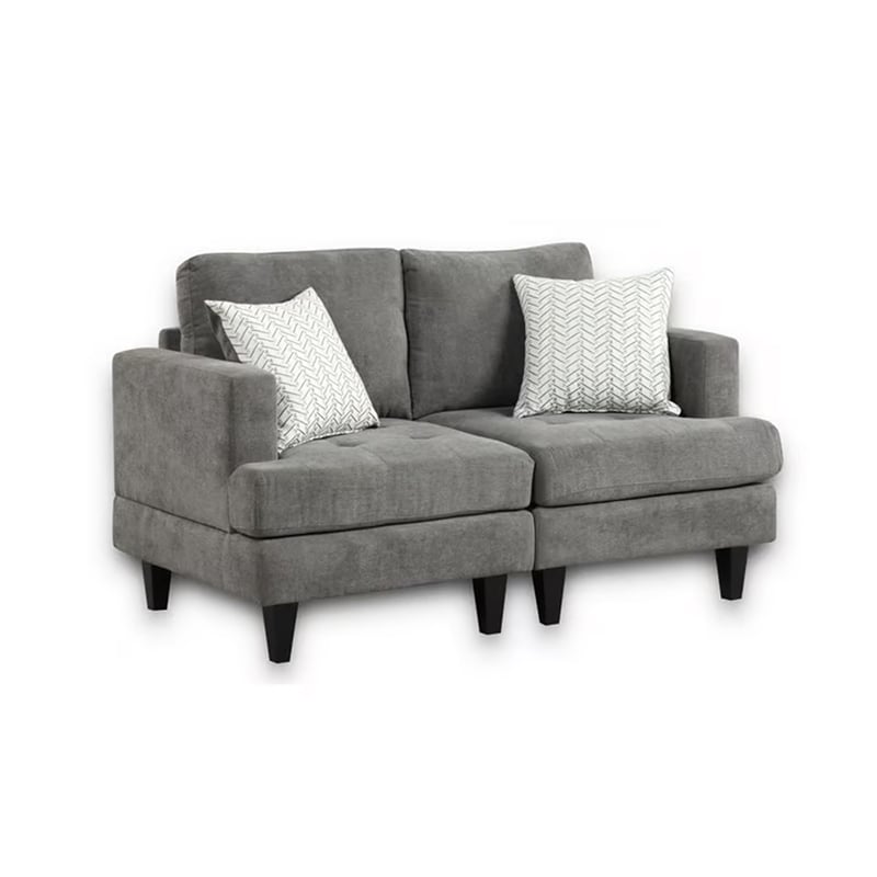 Lae 3 Piece Living Room Sofa- Loveseat- Chair Set- 5 Pillows- Gray Chenille