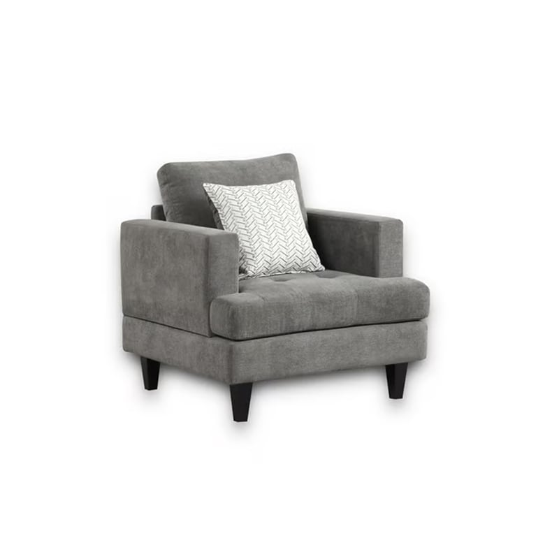 Lae 3 Piece Living Room Sofa- Loveseat- Chair Set- 5 Pillows- Gray Chenille