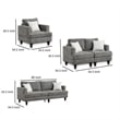 Lae 3 Piece Living Room Sofa- Loveseat- Chair Set- 5 Pillows- Gray Chenille
