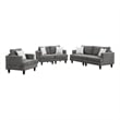 Lae 3 Piece Living Room Sofa- Loveseat- Chair Set- 5 Pillows- Gray Chenille