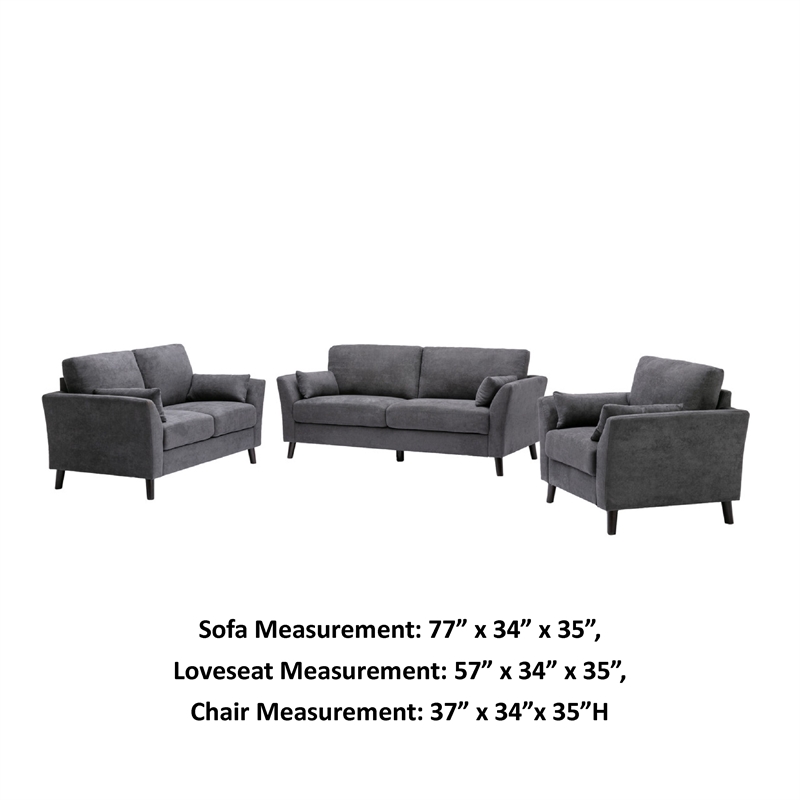 Otto 3pc Set Sofa- Loveseat- Chair with 6 Pillows- Dark Gray Woven