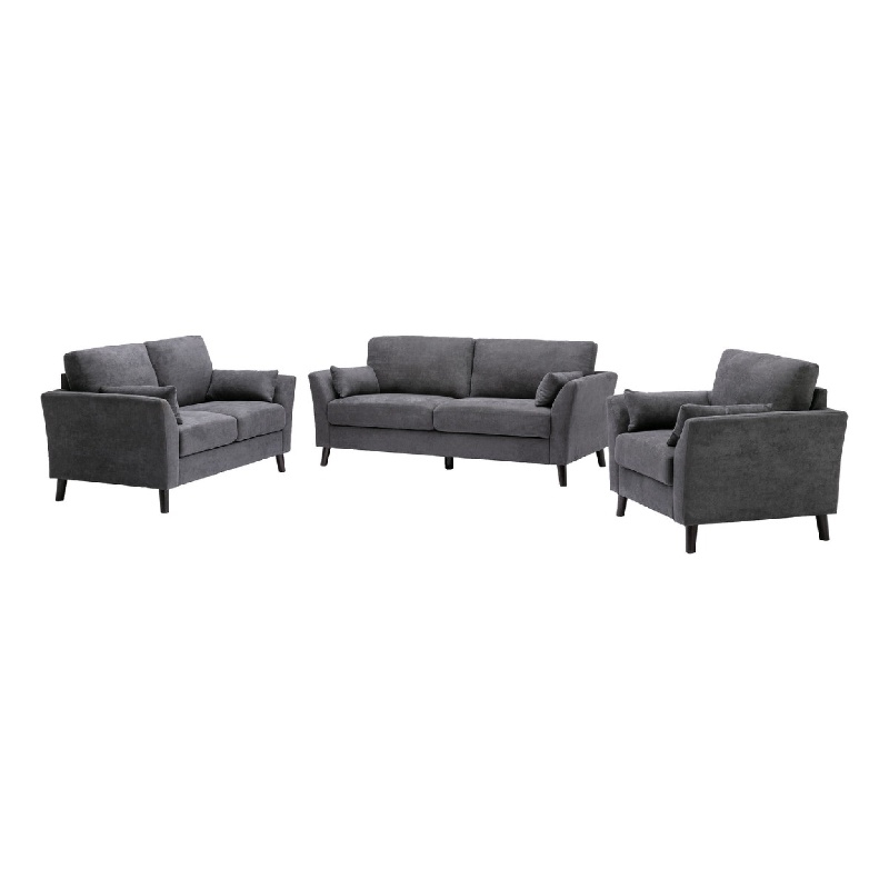 Otto 3pc Set Sofa- Loveseat- Chair with 6 Pillows- Dark Gray Woven