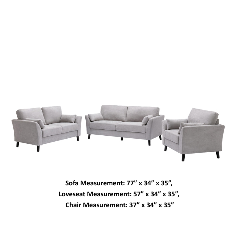 Otto 3pc Set Sofa- Loveseat- Chair with 6 Pillows- Light Gray Woven