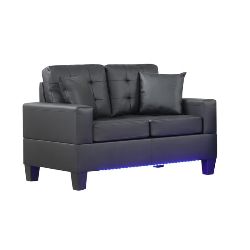 Iris Sofa and Loveseat Set- LED- USB- Cupholders- Black Faux Leather