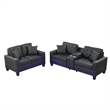 Iris Sofa and Loveseat Set- LED- USB- Cupholders- Black Faux Leather