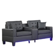 Iris Sofa and Loveseat Set- LED- USB- Cupholders- Black Faux Leather